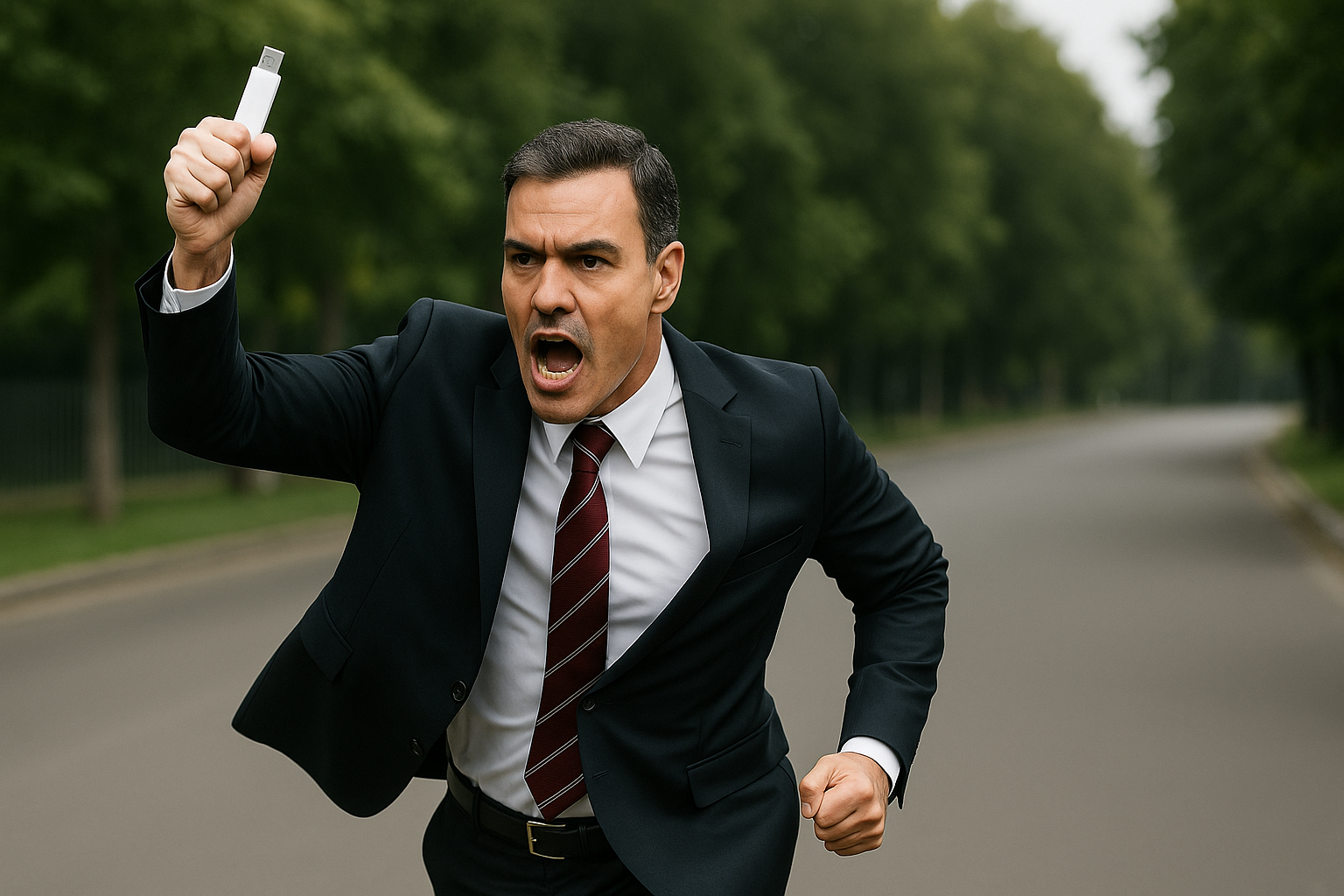 Pedro Sanchez corriendo con el pen drive