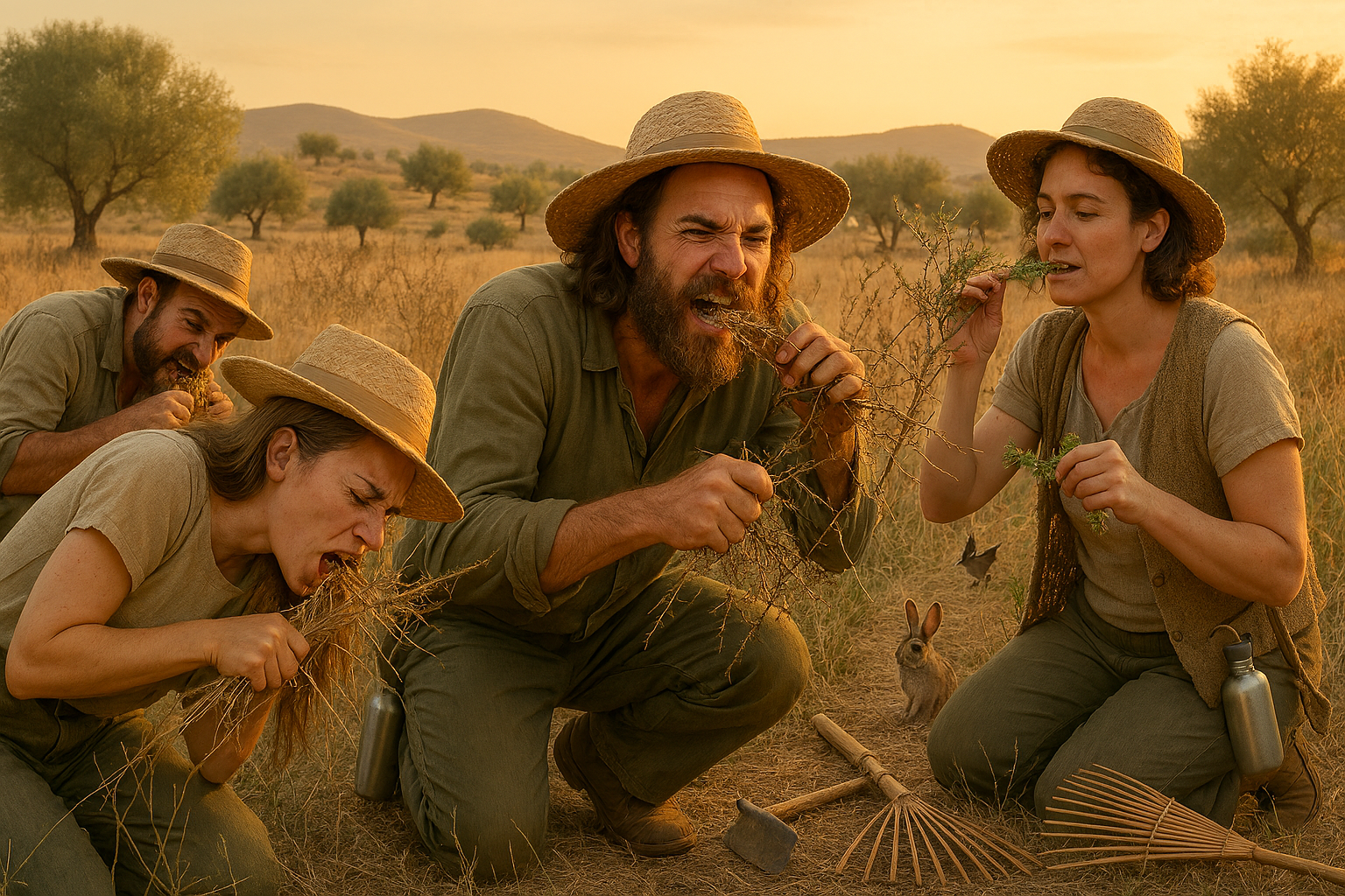eco veganos limpiando el campo