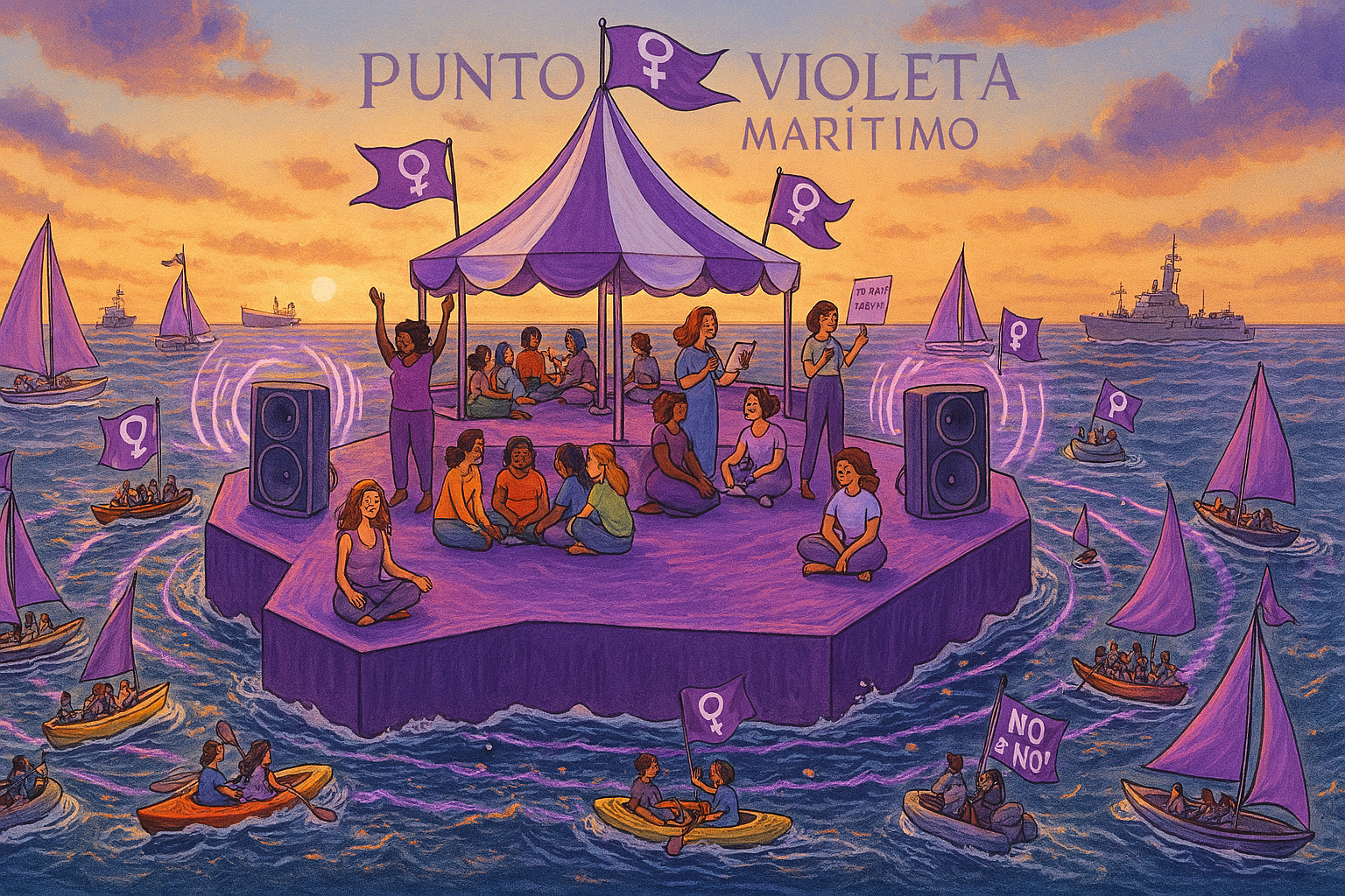 Punto violeta en medio del mar