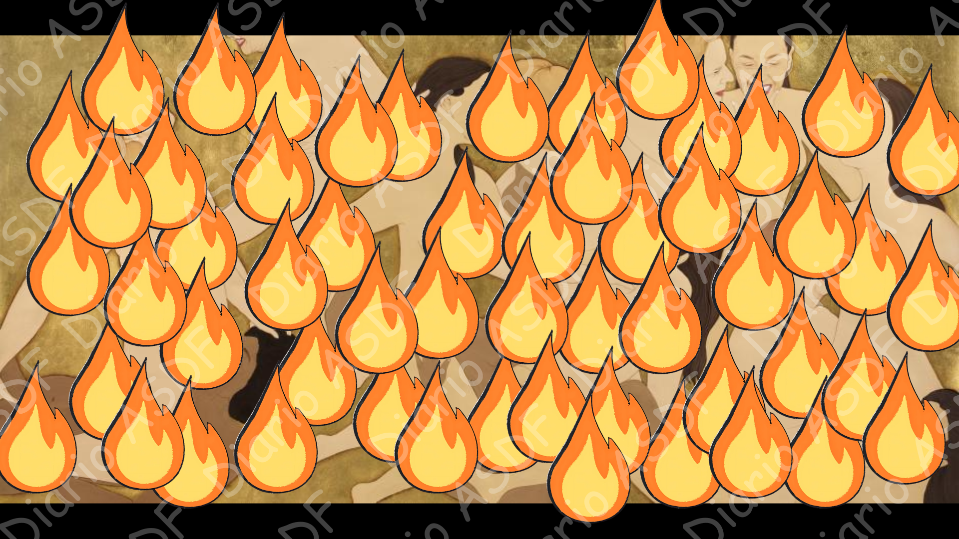 Obra expuesta en ARCO representa a Angela Merkel, Hillary Clinton y Kamala Harris en una explícita escena de orgía lésbica